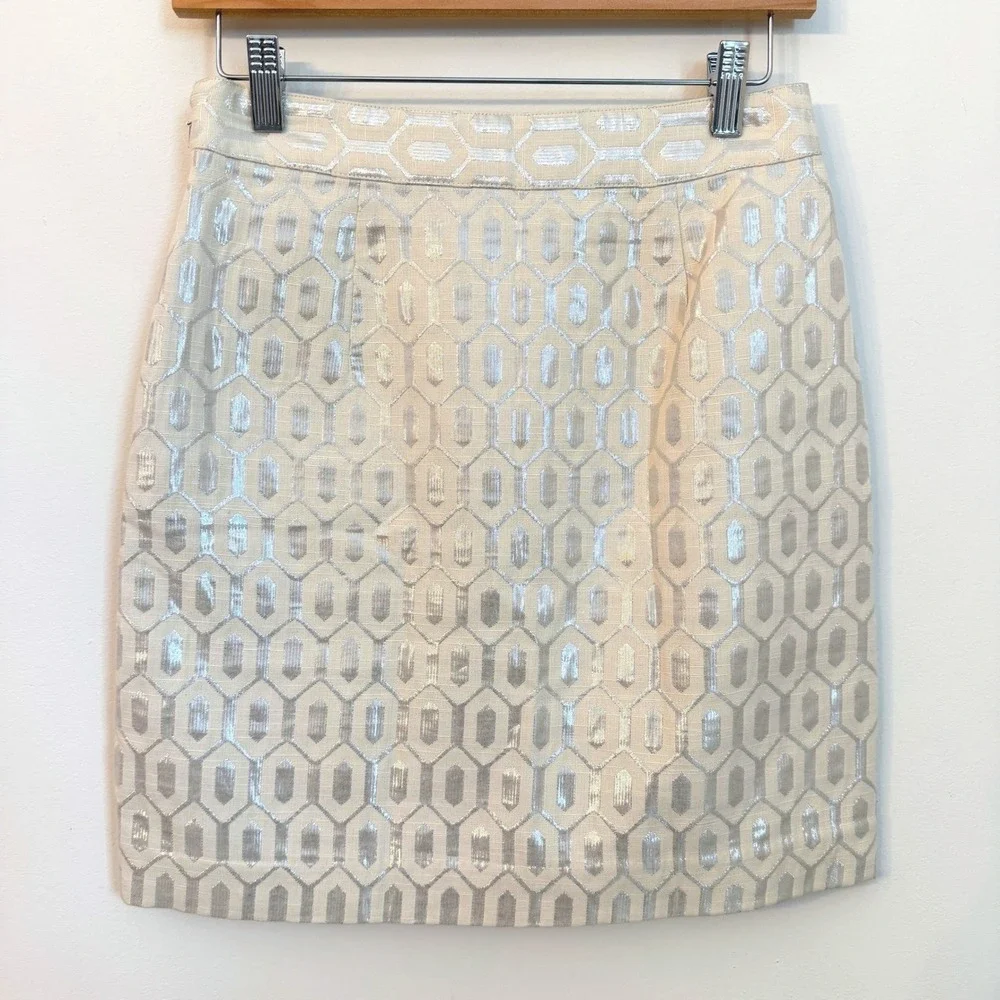 Banana Republic Metallic Jacquard Mini Skirt Womens 0 Champagne Party Holiday - Picture 6 of 6